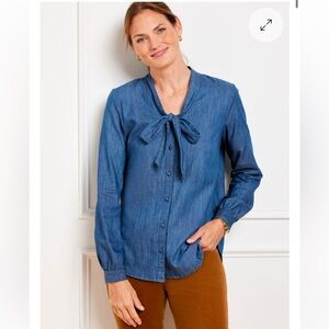 Talbots Blue Bow-Tie Blouse